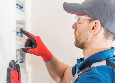 Residential electrician at a fuse box | featured image for Residential.